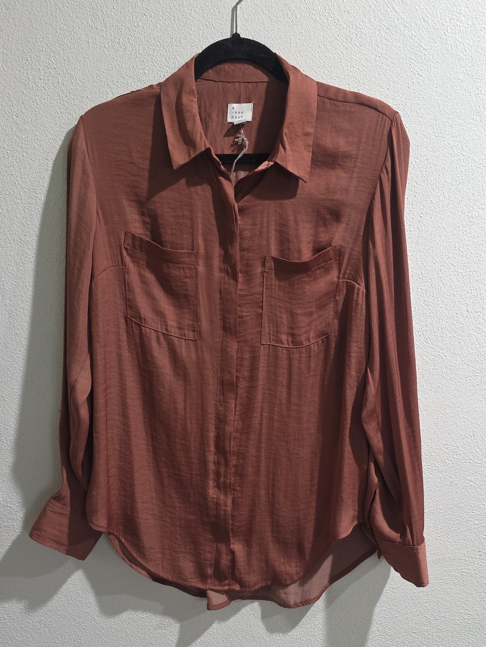 NWOT A New Day Silky Button Down Top